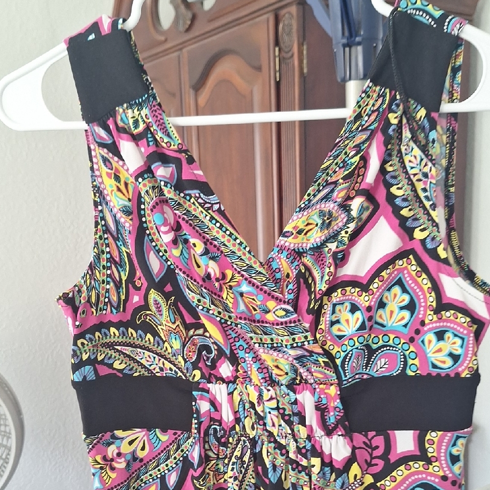 London Times Pink and Black Paisley Maxi Dress